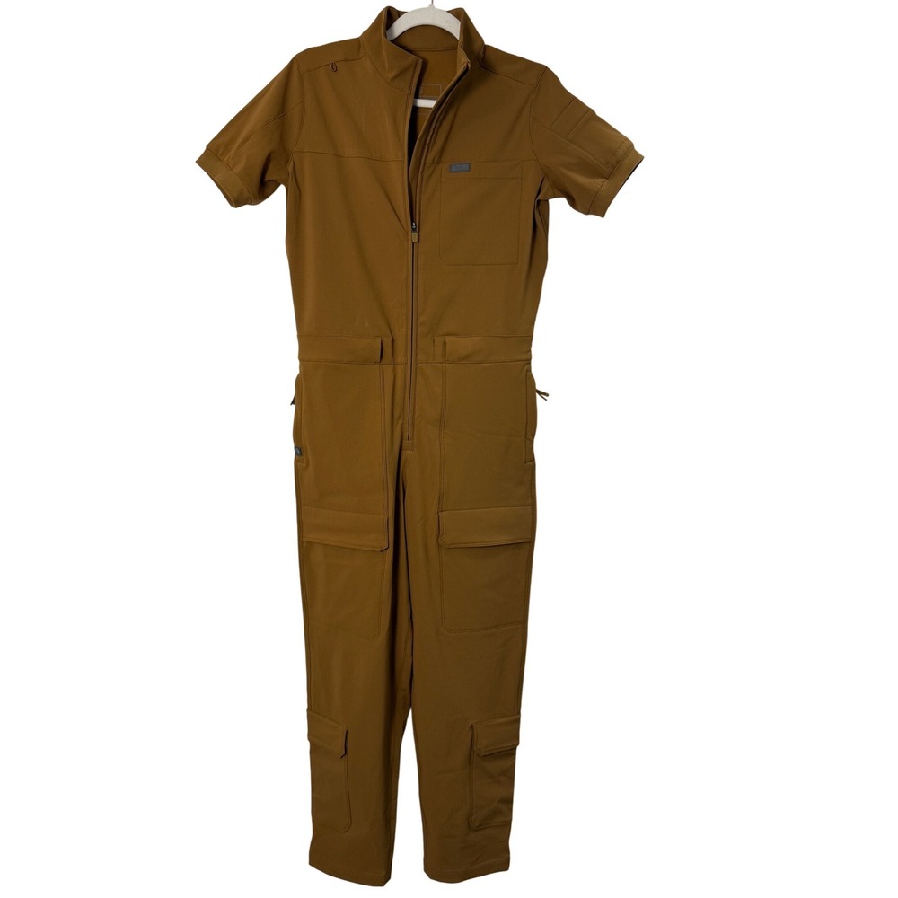FIGS The Indestructible Capsule Jumpsuit Size S Brown Zip Front Cargo Scrub